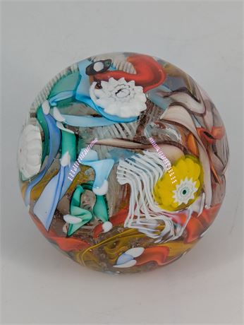Handblown Art Glass Paperweight Multicolor "Chihuly Style"