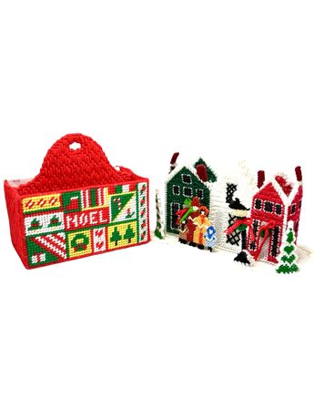 Vtg Plastic Canvas Christmas Card Holders - 2