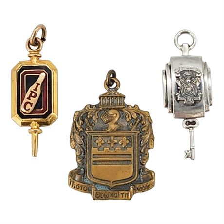 Vintage Fraternity Charms, Including One Sterling Silver