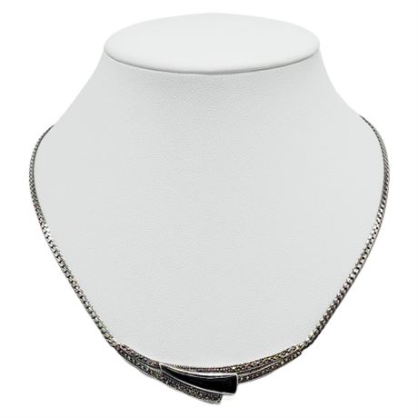 Vintage MC Sterling Silver Marcasite & Black Onyx Necklace