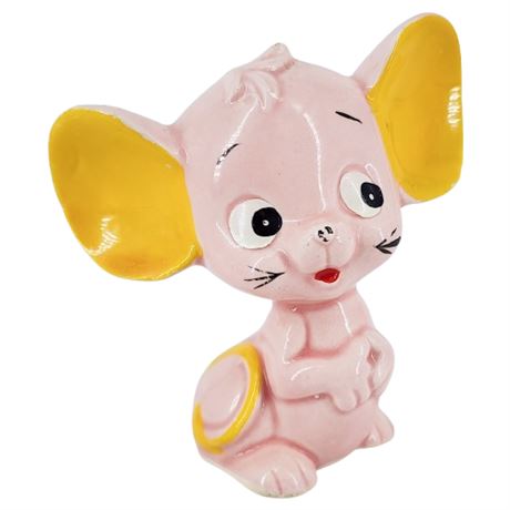 Vintage Hand Painted Pink Ceramic Big-Eared Mouse Figurine