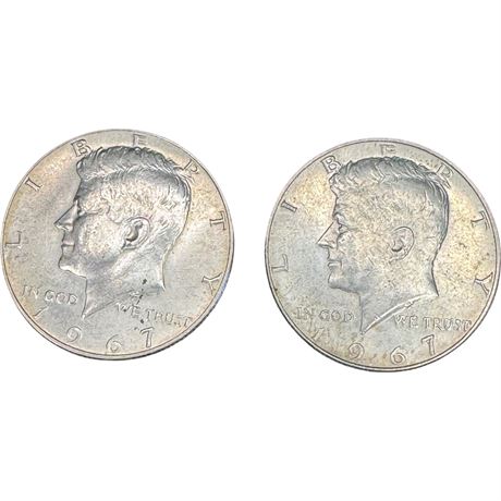Two (2) 1967 40% Silver Kennedy Half Dollars