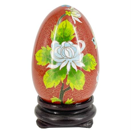 Vintage Chinese Cloisonné Egg with Display Stand