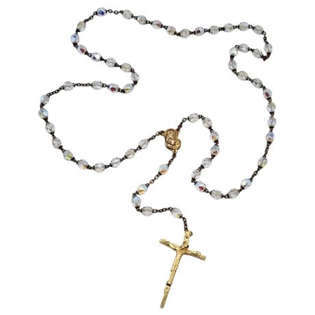 Vintage Aurora Borealis Crystal Bead Rosary