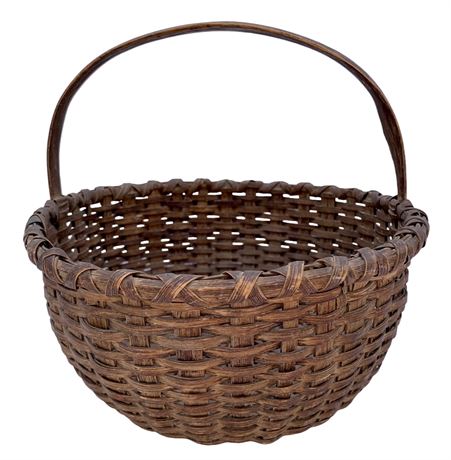 Primitive Antique Hand Woven Farmhouse 9” Round Bentwood Handle Berry Basket