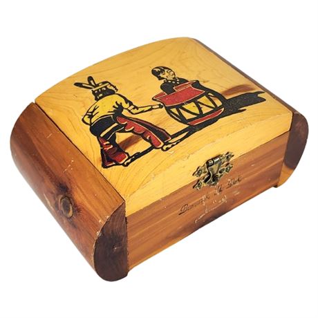 Vintage Bismarck, ND Souvenir Wooden Trinket Box w/ Native American Graphics