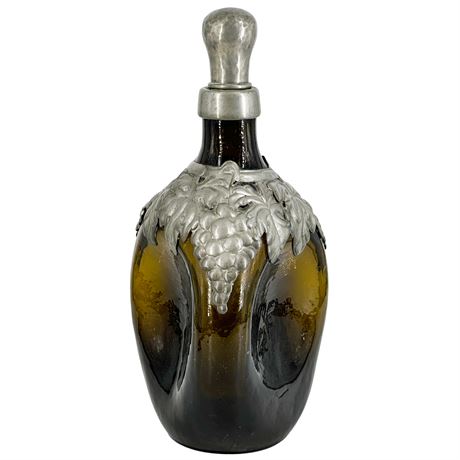Antique Danish Topnoe Glass Decanter with Pewter Overlay
