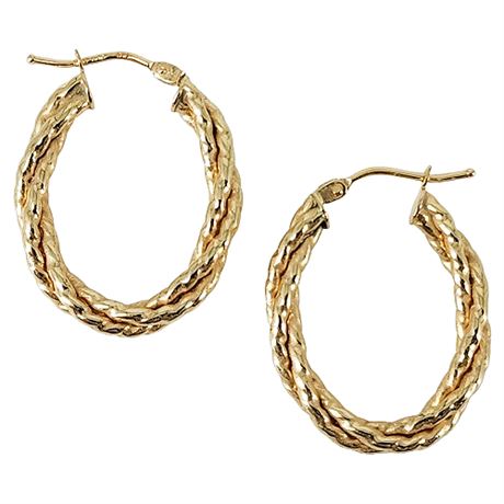Vintage Signed RCI 14K Gold Oval Twist Hoop Earrings