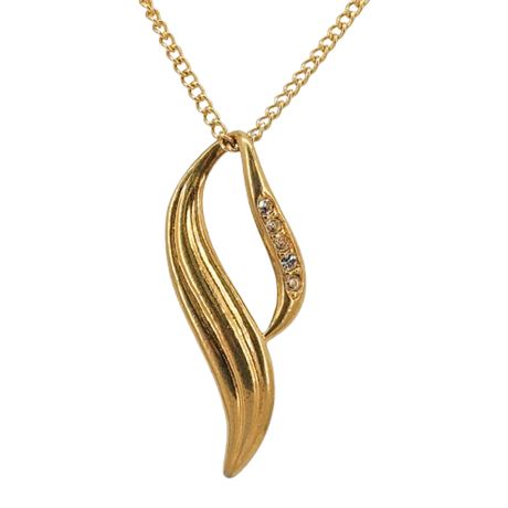 Vintage Gold Tone Clear Rhinestone Pendant Necklace