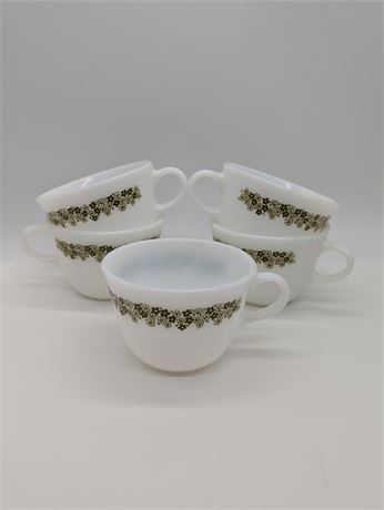 Set 5 Vintage Crazy Daisy Corning White Green Flowers Mug Cup Tea Coffee