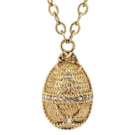 Vintage Gold Tone Clear Rhinestone Egg Pendant Necklace