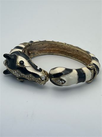 Vintage enamel black and white zebra bangle bracelet