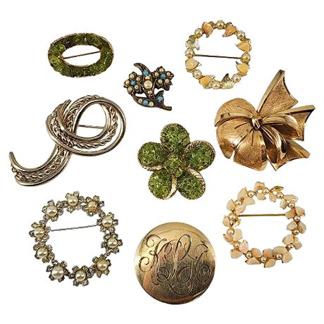Lot of 9 Miscellaneous Vintage Brooches