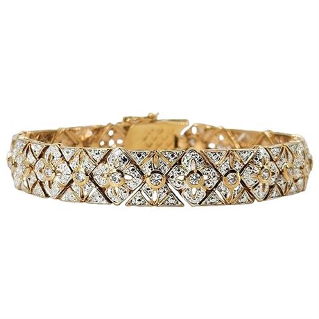 Modern Intricate Gold & Silver Tone CZ Bracelet