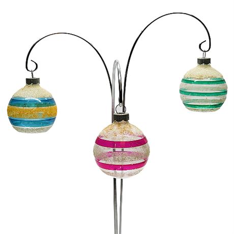 Vintage Shiny Brite Clear Striped Mica Glitter Christmas Bulb Ornaments