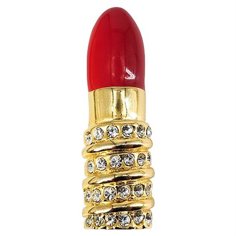 Vintage Enamel & Rhinestone Lipstick Brooch