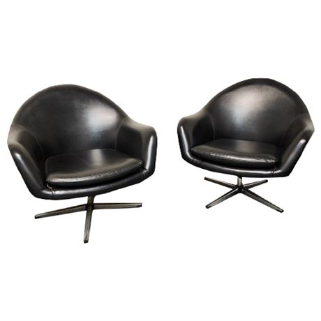 Pair Mid-Century Overman Black Swivel Pod Chairs