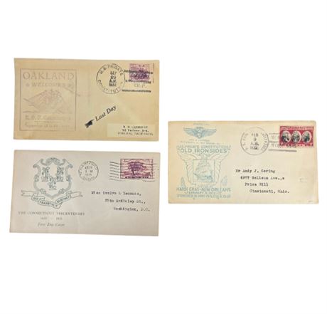 1930's letters, 1 with unknown Cachet, 1 with off-center Yorktown Stamp