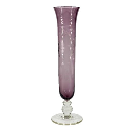 Vintage Etched Amethyst Glass Bud Vase