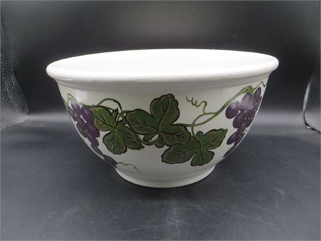 Large Serving Bowl Ceramic Decorated w/Grape & Vine Motif