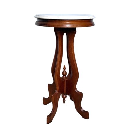 Wood Table with Carrera Marble Top
