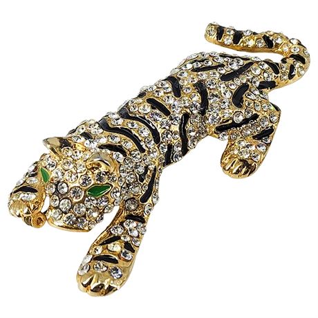 Large Vintage Rhinestone Tiger Brooch