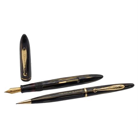 Vintage SHEAFFER Balance 350 Brown Striated Fountain Pen & 250 Pencil Set