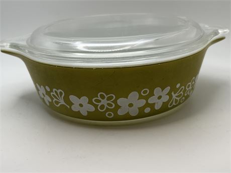 Vintage Pyrex 1 quart casserole, crazy daisy pattern