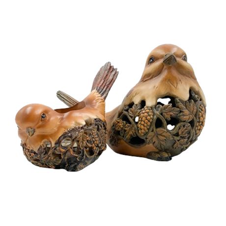 Resin Bird Figure and Votive Candle Holder Pair