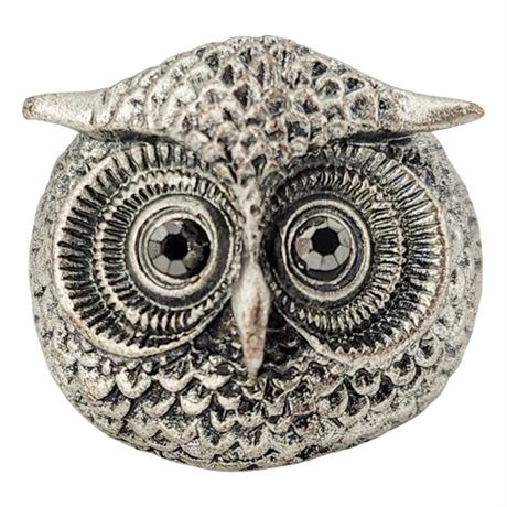 Retro Chunky Silver Tone Owl Ring, Sz 7.75