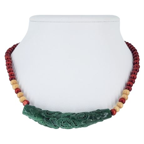 Vintage Faux Jade & Wood Bead Choker Necklace