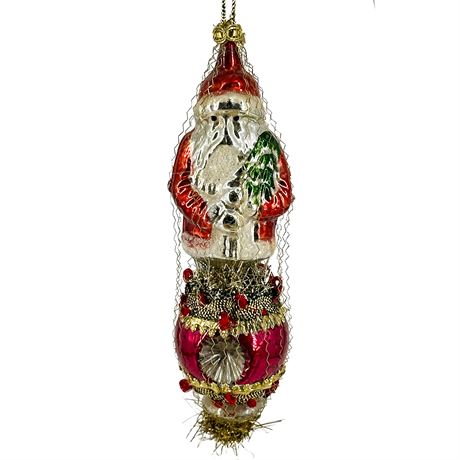 Hand-Blown Vintage Mercury Glass Santa Ornament