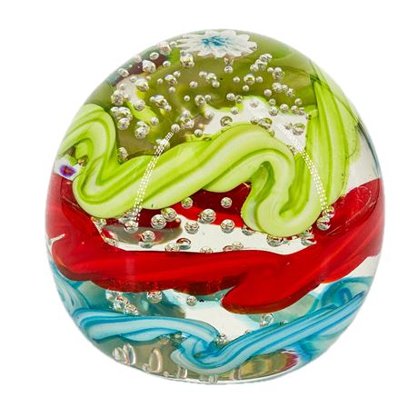 Vintage Murano Multicolor Swirl Art Glass Paperweight