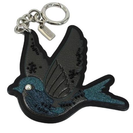 COACH Dark Teal Bird Leather Bag Charm/Key Fob