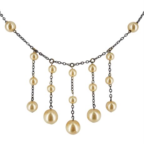 Vintage Faux Pearl Fringe Choker Necklace