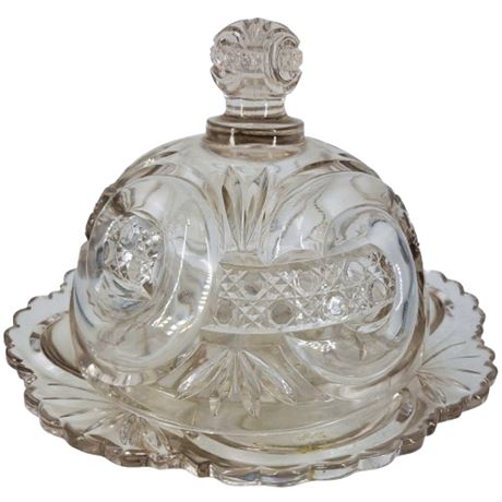 Antique West Virginia Glass Scroll with Candy Bands Covered Butter Dish