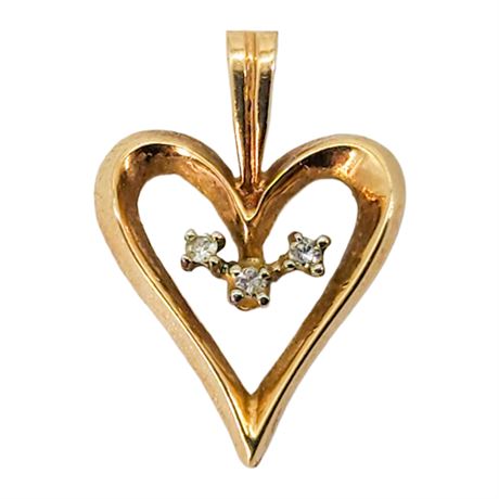 Vintage 10K Gold & Genuine Diamond Heart Pendant