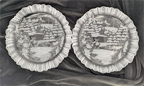 Lot 2 Mikasa Heavy frosted glass winter scene deer serving plates
