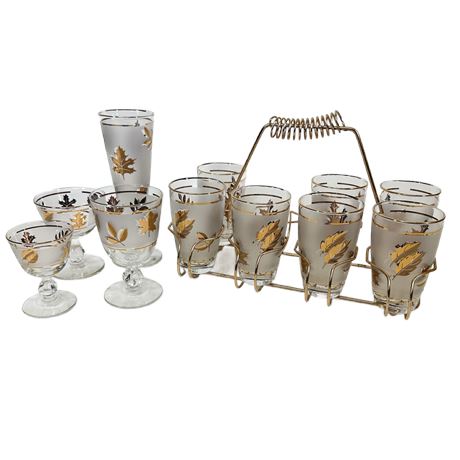Large Lot of Vintage  Libby Golden Foliage Glassware