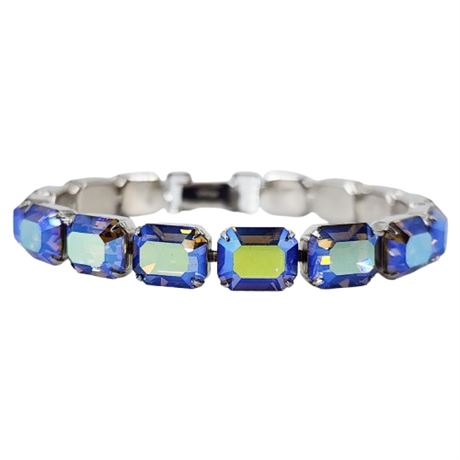 Vintage WEISS Emerald Cut Aurora Borealis Rhinestone Bracelet