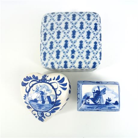 Hand Painted Delfts Blue Trinket Boxes