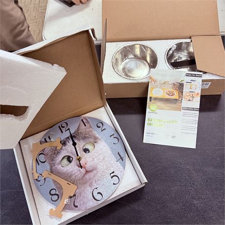 New Cat Lot - Clock + Food Bowls
