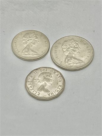 Various Canadian coins, 1960 1968 and 1975
