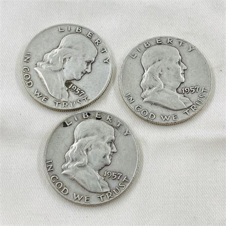 3 - 1957 Franklin Half Dollars
