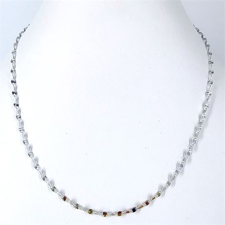 Vintage Sterling Silver Diamond-Cut Necklace – Multicolor Faceted Links