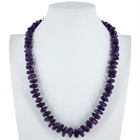Artisan Made Genuine Amethyst Graduated Bead Necklace