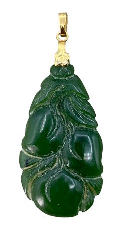 Vintage Carved Oriental Green Jade Prosperity Pendant