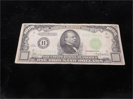 1934 $1,000 Federal Reserve Note President Grover Cleveland on Bill #2 B0015744A