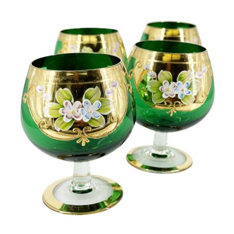 Vintage Bohemian Glass Brandy Snifter Set of 4