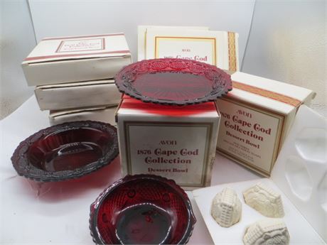 AVON CAPE COD 4 DESSERT PLATES, 3 SOUP/CEREAL BOWLS & 4 DESSERT BOWLS